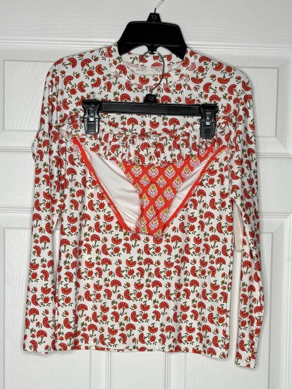 NWT A Loves A Girls Floral Long Sleeve 2-Piece Swimsuit / Rash Guard Set Size 12